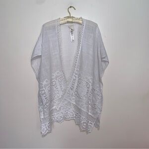 Chico's Soft White Textured Cardigan Swim Cover Up Small